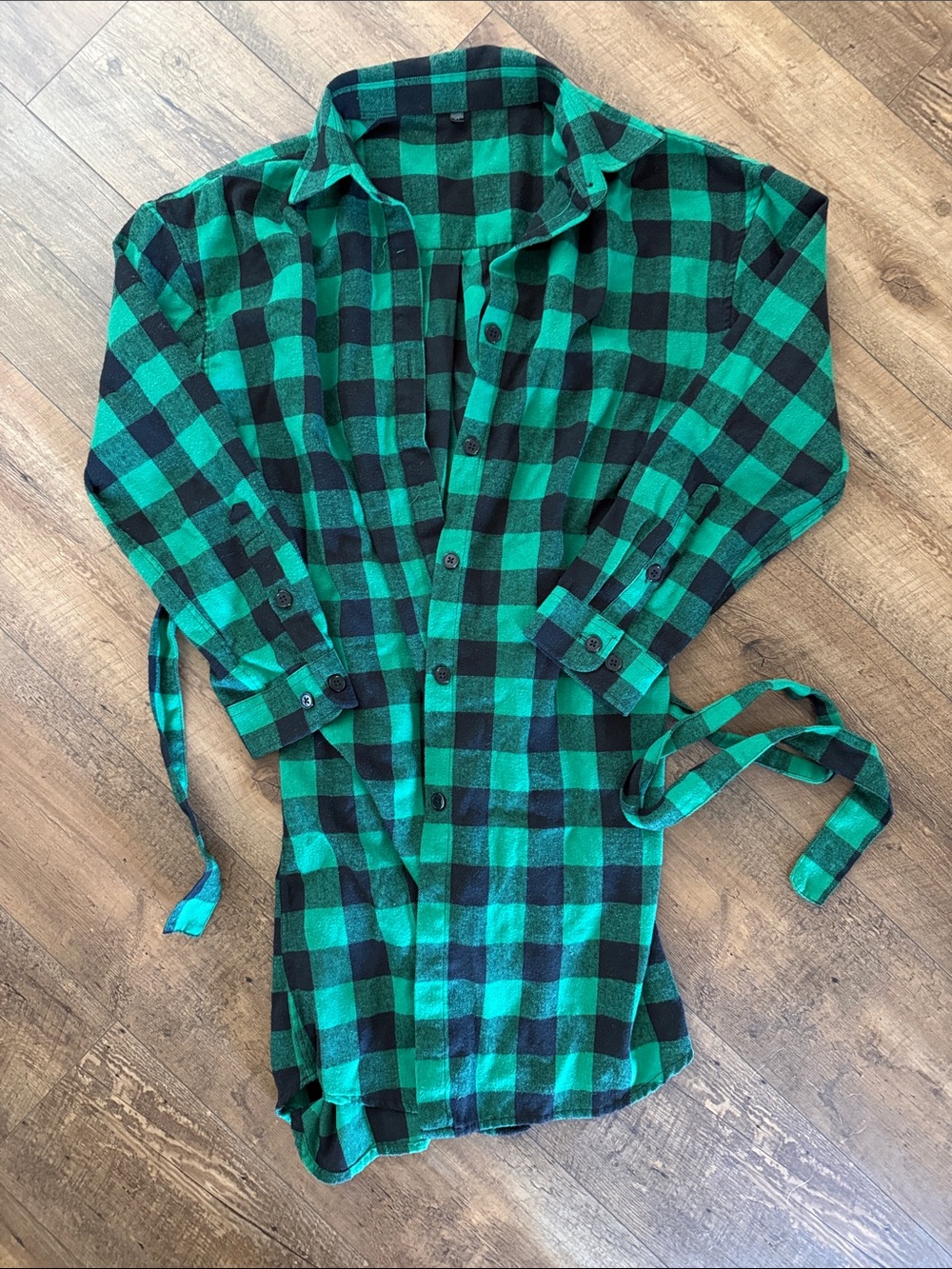 Green and Black Plaid Button-Up Shirt Dress
